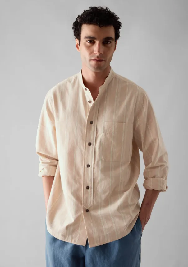 Clearance Bold Stripe Grandad Shirt Shirts