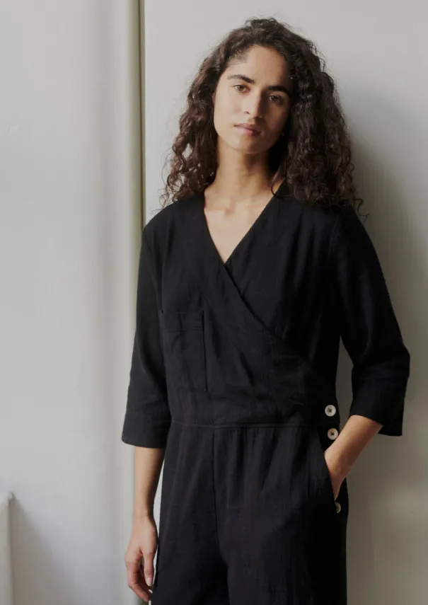 Brushed Cotton Linen Herringbone Jumpsuit Women Linen|Loungewear