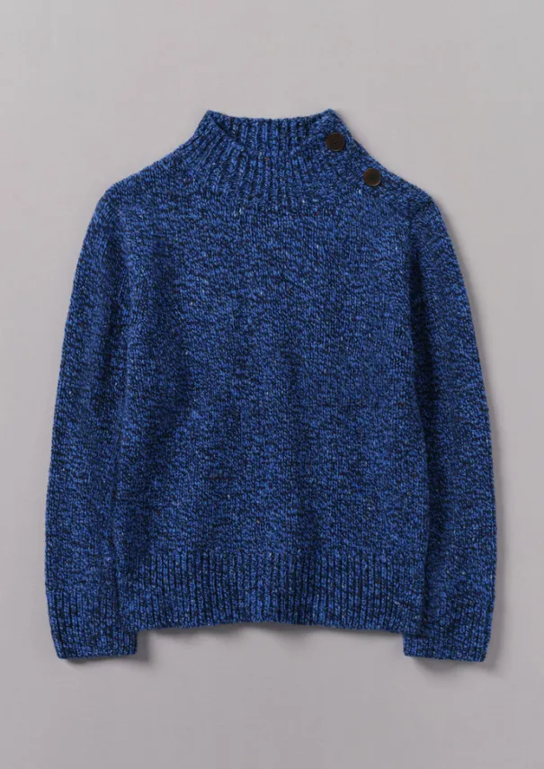 Best Button Shoulder Marled Donegal Wool Sweater Women Knitwear