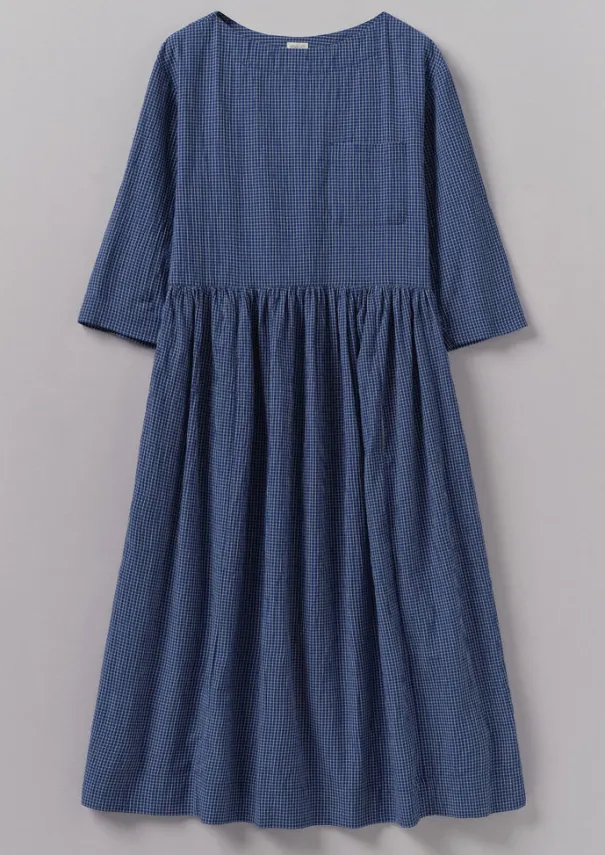 Outlet Check Crinkle Cotton Boat Neck Dress Women Loungewear|Dresses