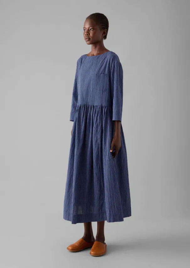 Outlet Check Crinkle Cotton Boat Neck Dress Women Loungewear|Dresses