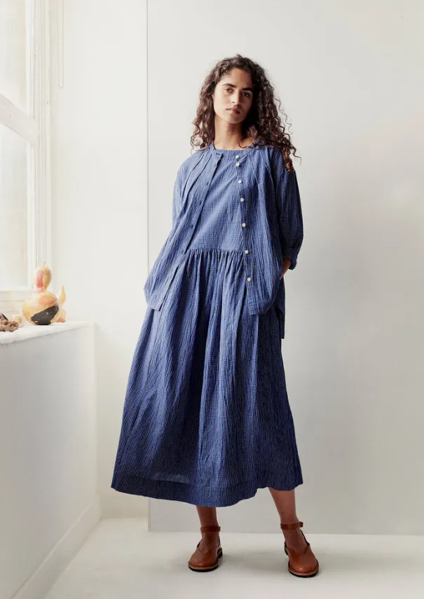 Outlet Check Crinkle Cotton Boat Neck Dress Women Loungewear|Dresses
