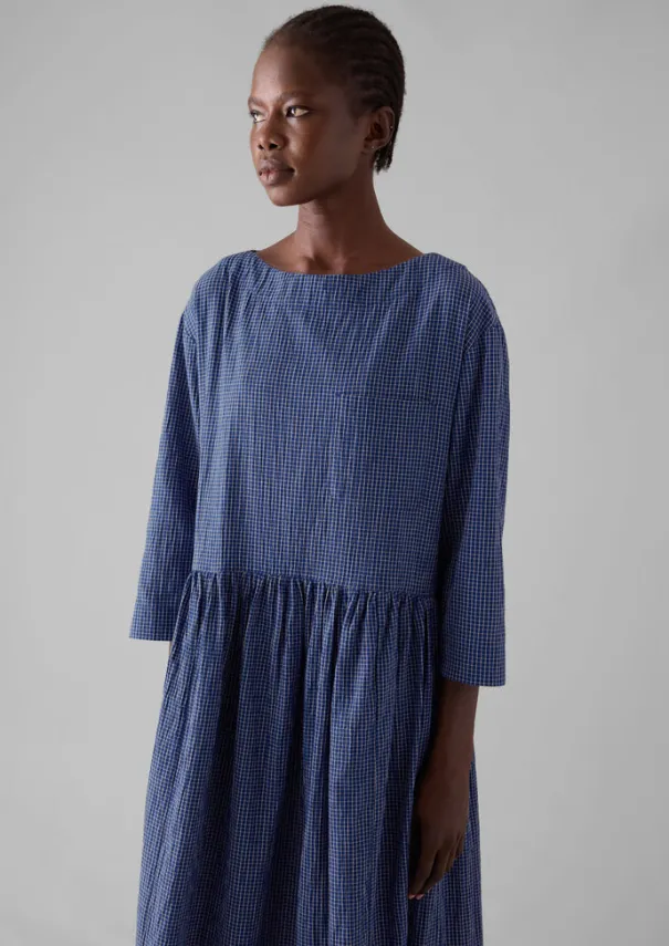 Outlet Check Crinkle Cotton Boat Neck Dress Women Loungewear|Dresses