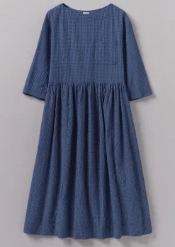 Outlet Check Crinkle Cotton Boat Neck Dress Women Loungewear|Dresses