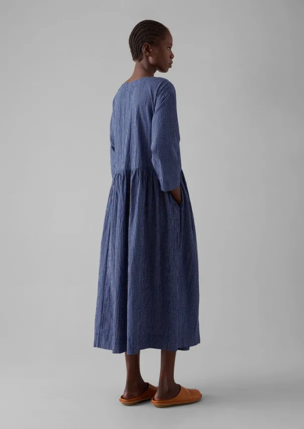 Outlet Check Crinkle Cotton Boat Neck Dress Women Loungewear|Dresses