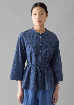 Outlet Check Crinkle Cotton Tie Shirt Women Loungewear|Tops & Tees