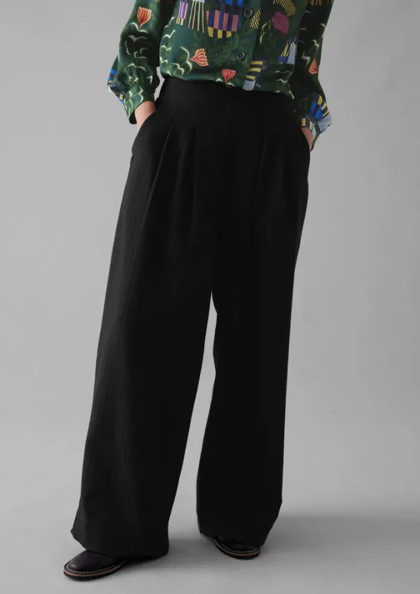 Best Corinne Wool Cotton Herringbone Wide Leg Trousers Women Trousers