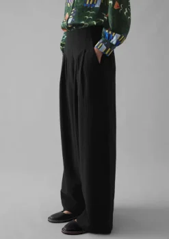 Best Corinne Wool Cotton Herringbone Wide Leg Trousers Women Trousers