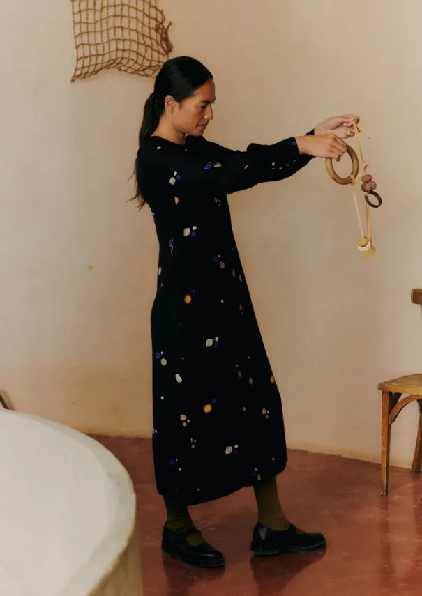 Outlet Cosmic Dot Print Column Dress Women Dresses