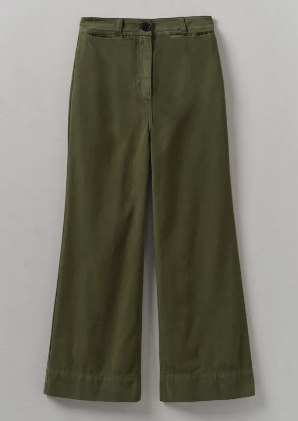 Online Cotton Canvas Kick Flare Trousers Women Trousers