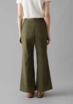 Online Cotton Canvas Kick Flare Trousers Women Trousers