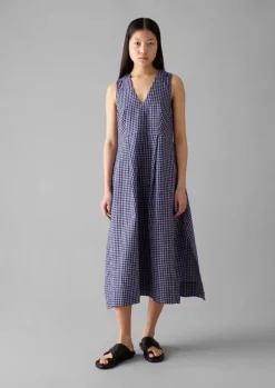 Cotton Gingham Seersucker Dress Women Dresses