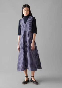 Cotton Gingham Seersucker Dress Women Dresses