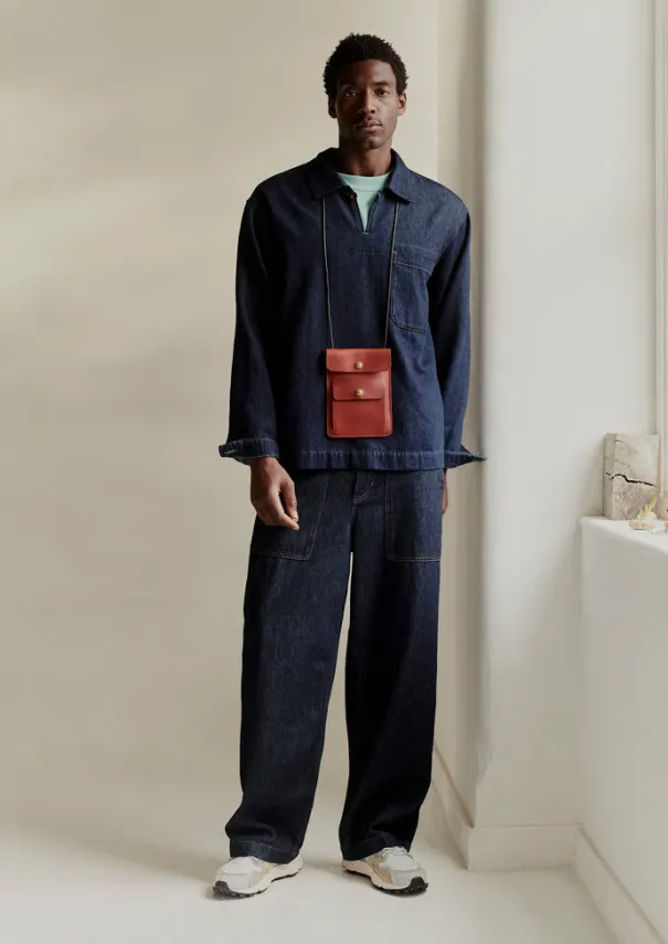 Online Cotton Hemp Denim Smock Shirt Denim|Workwear