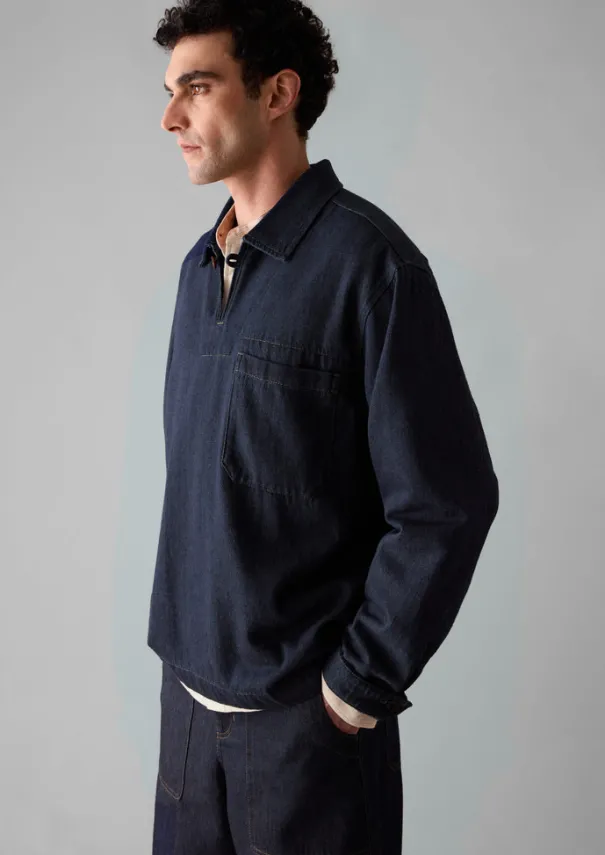 Online Cotton Hemp Denim Smock Shirt Denim|Workwear