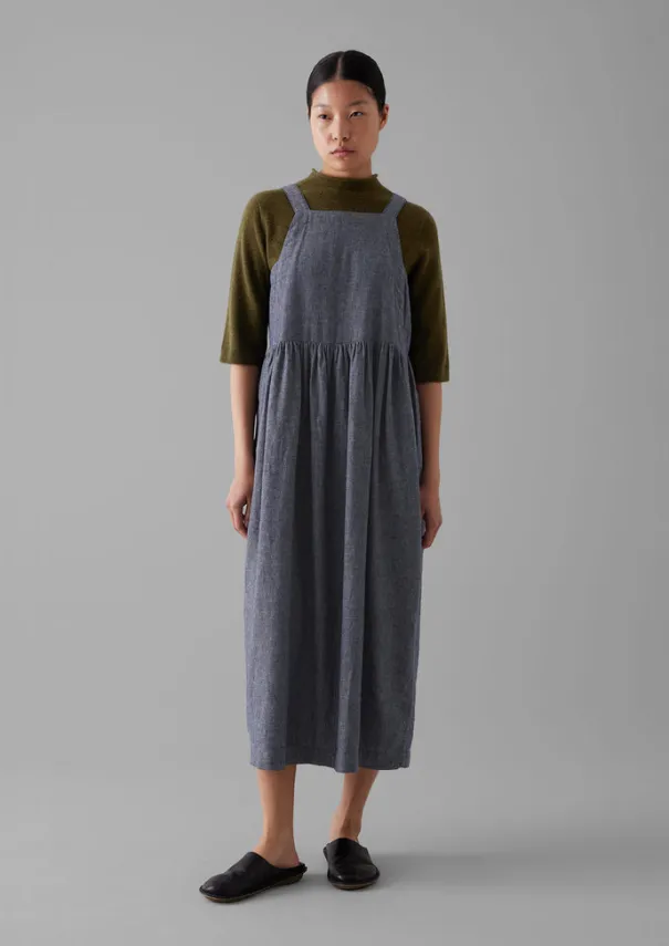 New Cotton Linen Twill Gathered Waist Dress Women Linen|Loungewear