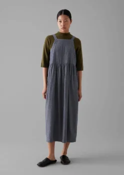 New Cotton Linen Twill Gathered Waist Dress Women Linen|Loungewear