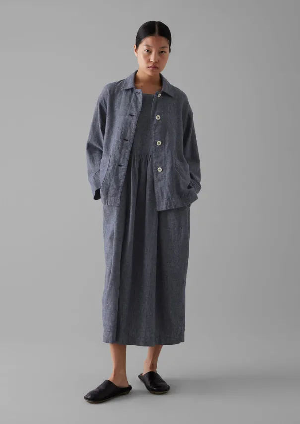 New Cotton Linen Twill Gathered Waist Dress Women Linen|Loungewear