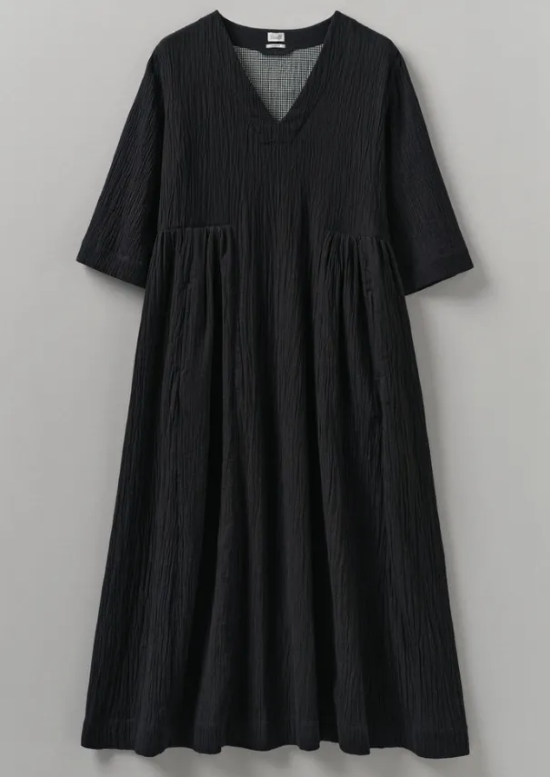 Online Crinkled Cotton V-Neck Dress Women Loungewear|Dresses