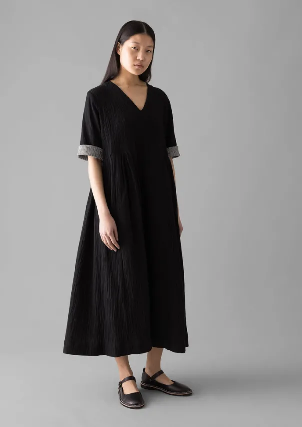Online Crinkled Cotton V-Neck Dress Women Loungewear|Dresses