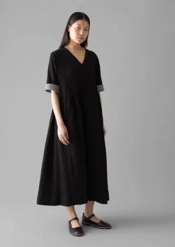 Online Crinkled Cotton V-Neck Dress Women Loungewear|Dresses