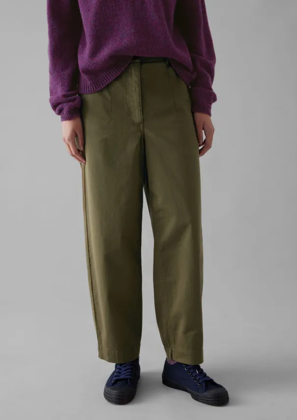 Darted Cotton Twill Trousers Women Trousers