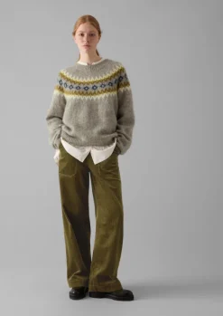 Clearance Fair Isle Yoke Mohair Blend Easy Sweater Women Knitwear