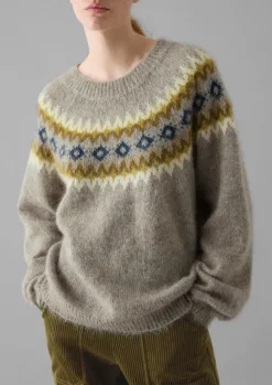 Clearance Fair Isle Yoke Mohair Blend Easy Sweater Women Knitwear