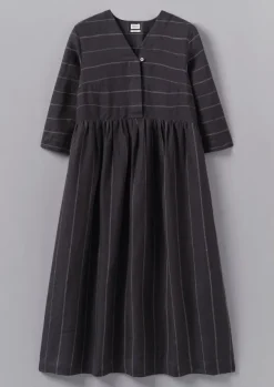 Outlet Fine Stripe Linen V-Neck Dress Women Linen|Loungewear