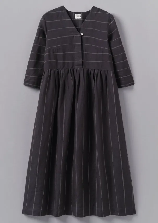 Outlet Fine Stripe Linen V-Neck Dress Women Linen|Loungewear