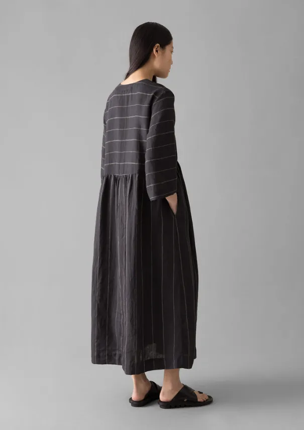Outlet Fine Stripe Linen V-Neck Dress Women Linen|Loungewear