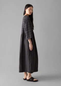 Outlet Fine Stripe Linen V-Neck Dress Women Linen|Loungewear