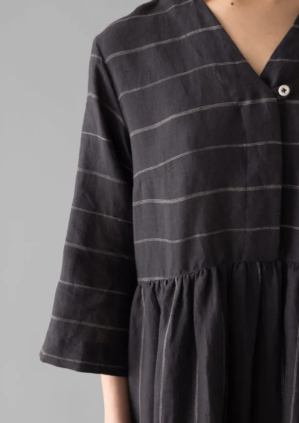 Outlet Fine Stripe Linen V-Neck Dress Women Linen|Loungewear