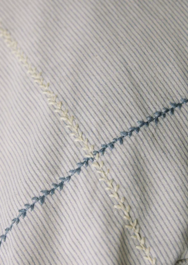 Fine Stripe Organic Cotton Embroidered Pillowcase Textiles|Bed Linen