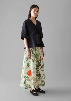 Hot Foliage Print Poplin Skirt Women Skirts
