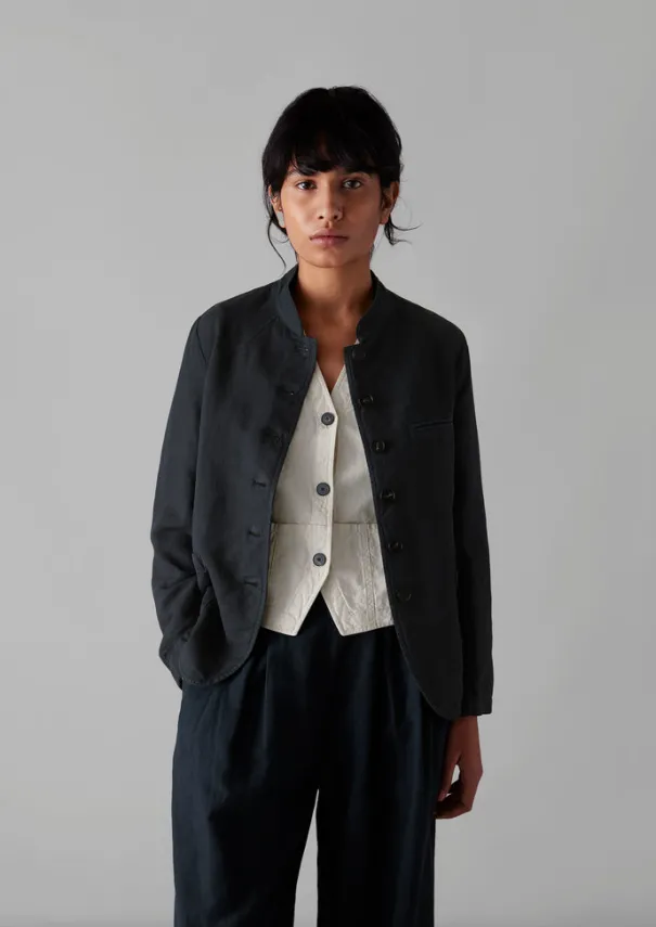 Clearance Garment Dyed Cotton Linen Neat Jacket Women Coats & Jackets