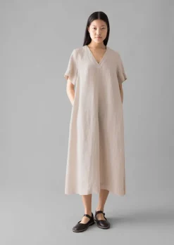 Clearance Garment Dyed Linen V-Neck Dress Women Linen|Loungewear