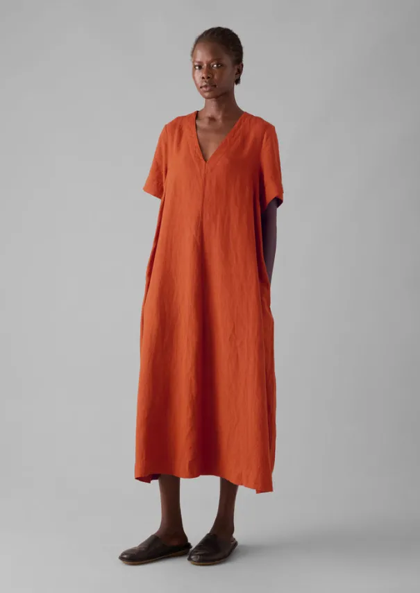 Discount Garment Dyed Linen V-Neck Dress Women Linen|Loungewear