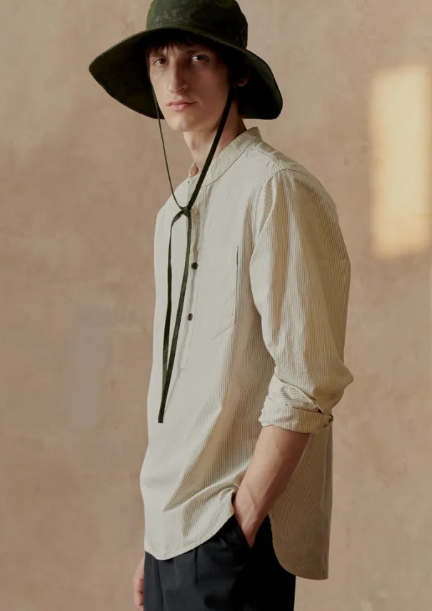 Online Grandad Collar Stripe Pullover Shirt Shirts