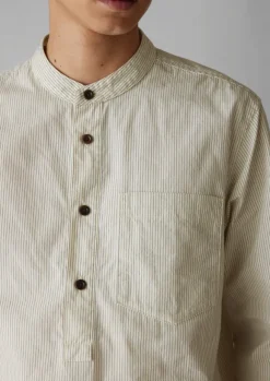 Online Grandad Collar Stripe Pullover Shirt Shirts