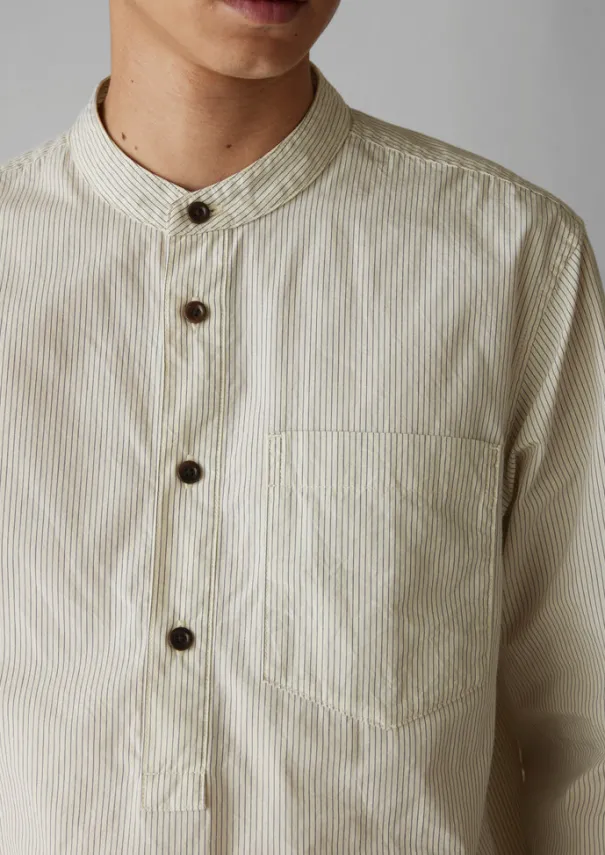 Online Grandad Collar Stripe Pullover Shirt Shirts
