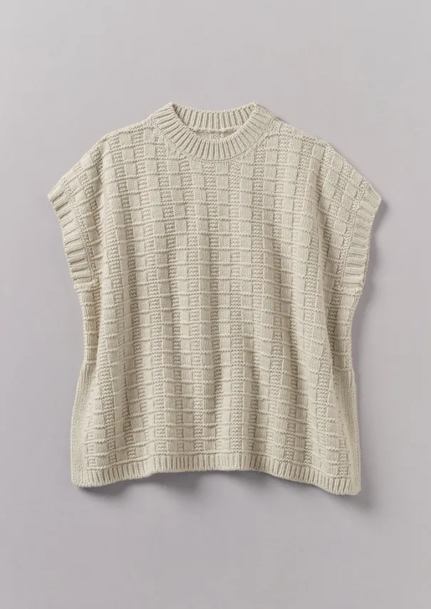 Grid Stitch Wool Cotton Tank Women Knitwear