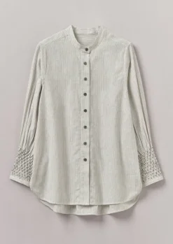 Hot Hand Smocked Stripe Cotton Linen Shirt Women Shirts|Tops & Tees
