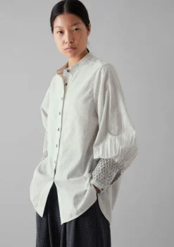 Hot Hand Smocked Stripe Cotton Linen Shirt Women Shirts|Tops & Tees