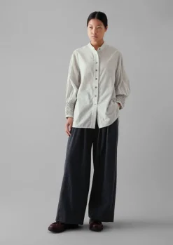 Hot Hand Smocked Stripe Cotton Linen Shirt Women Shirts|Tops & Tees