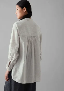 Hot Hand Smocked Stripe Cotton Linen Shirt Women Shirts|Tops & Tees