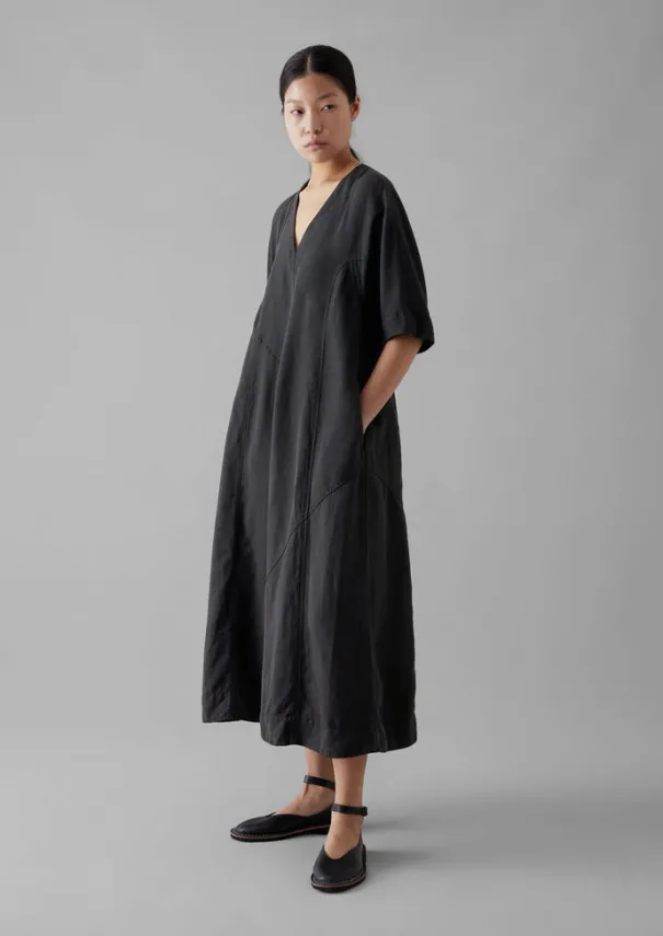 Hot Lyocell Linen Herringbone Panel Dress Women Linen|Dresses