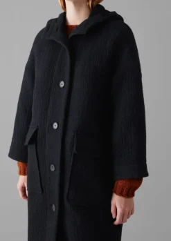 Hot Navy Wool Hooded Coat Women Coats & Jackets