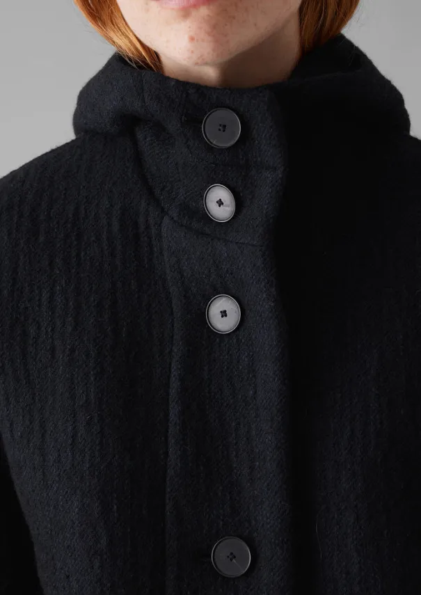 Hot Navy Wool Hooded Coat Women Coats & Jackets