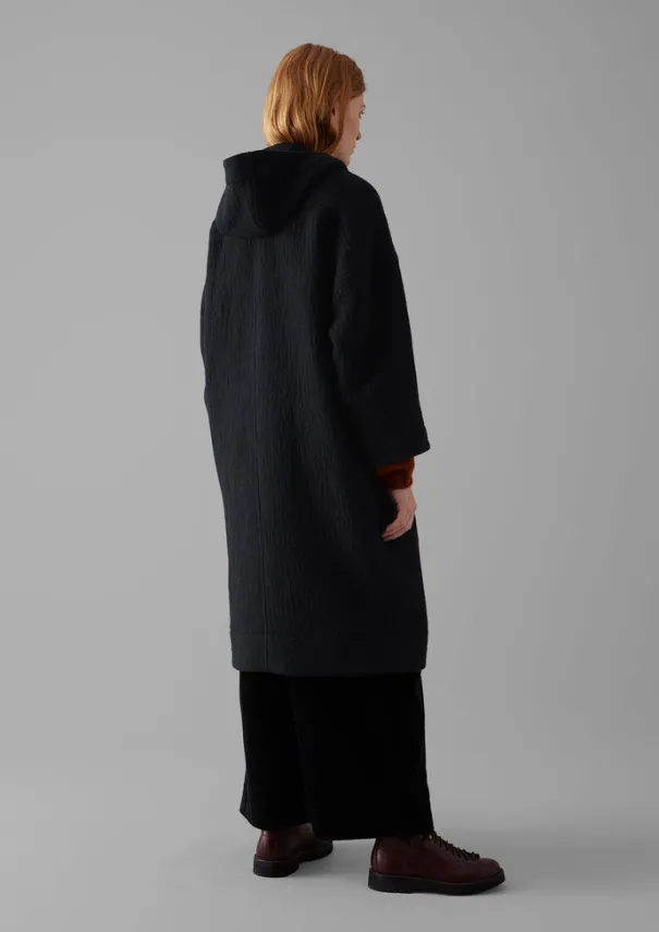 Hot Navy Wool Hooded Coat Women Coats & Jackets